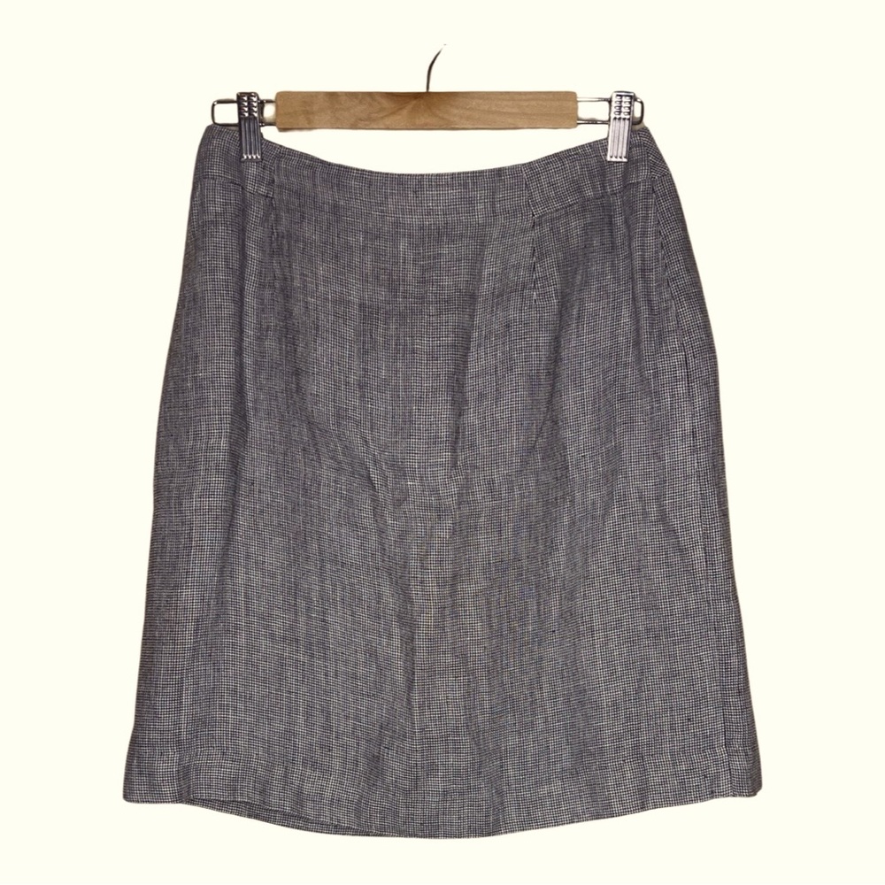 Talbots Irish Linen Skirt Full Lined Black & White Hounds Tooth Women’s 8